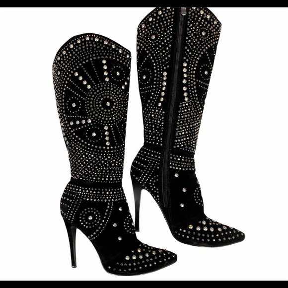 Western black cowgirl Embellished high heel boots - Picture 4 of 16